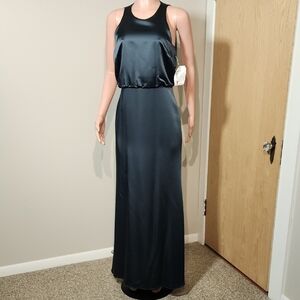 Dessy Collection Green Sleeveless Halter Maxi Gown